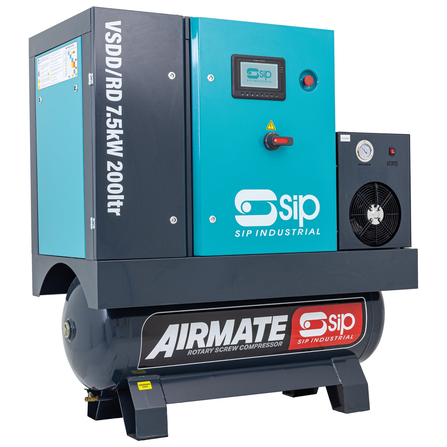 SIP VSDD/RDF 7.5kW 8bar 200ltr 400v Rotary Screw Compressor with Dryer & Filter