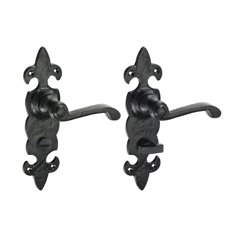 Fleur De Lys Ornate Bathroom Handles - Antique Black