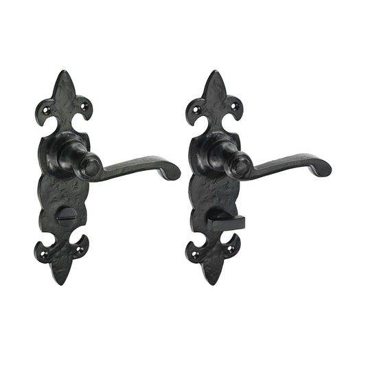 Fleur De Lys Ornate Bathroom Handles - Antique Black