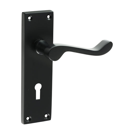 Victorian Scroll Lock Handles - Matt Black