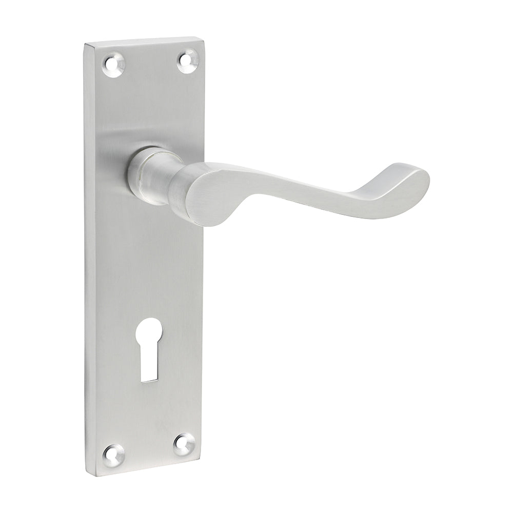 Victorian Scroll Lock Handles - Satin Chrome