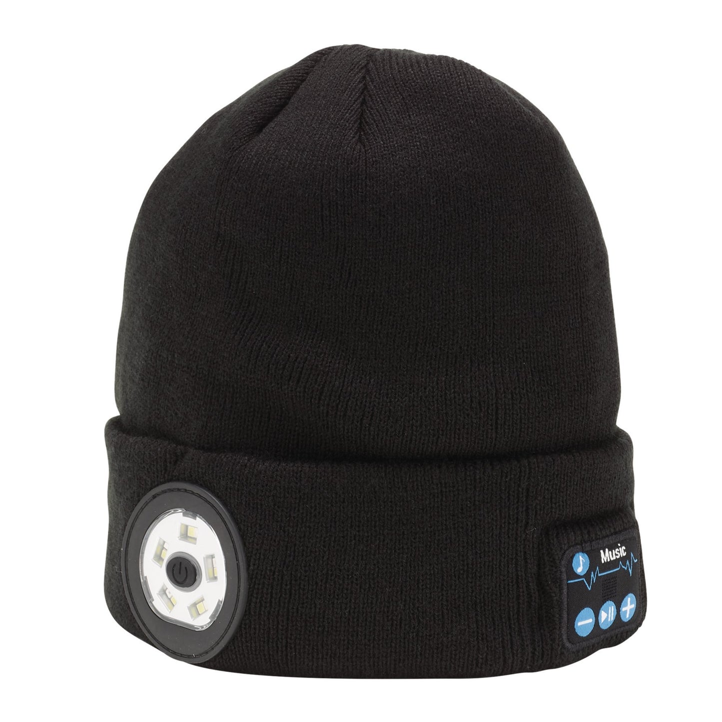 BEANIE TORCH&HEADPHONES BLACK