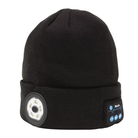 BEANIE TORCH&HEADPHONES BLACK