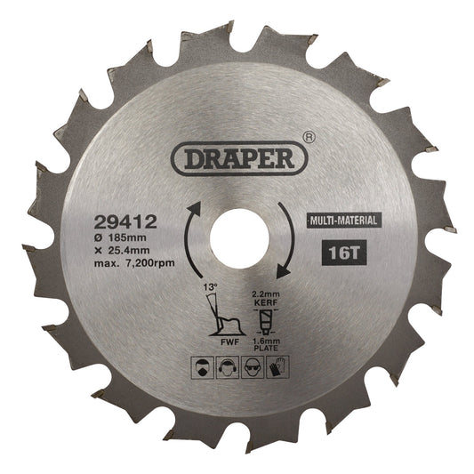 TCT SAW BLADE 185MM 16T MULTI